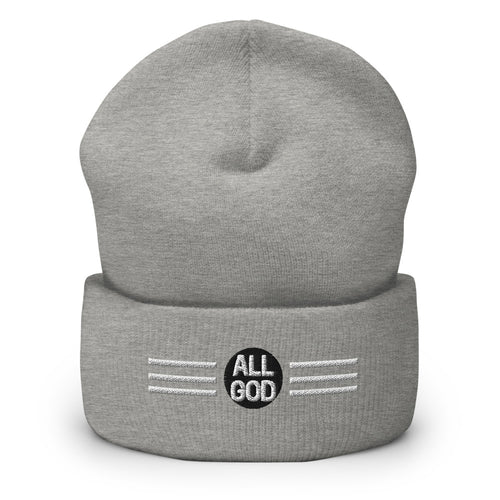 AG Beanie — embroidered All God logo beanie, heather grey, front view