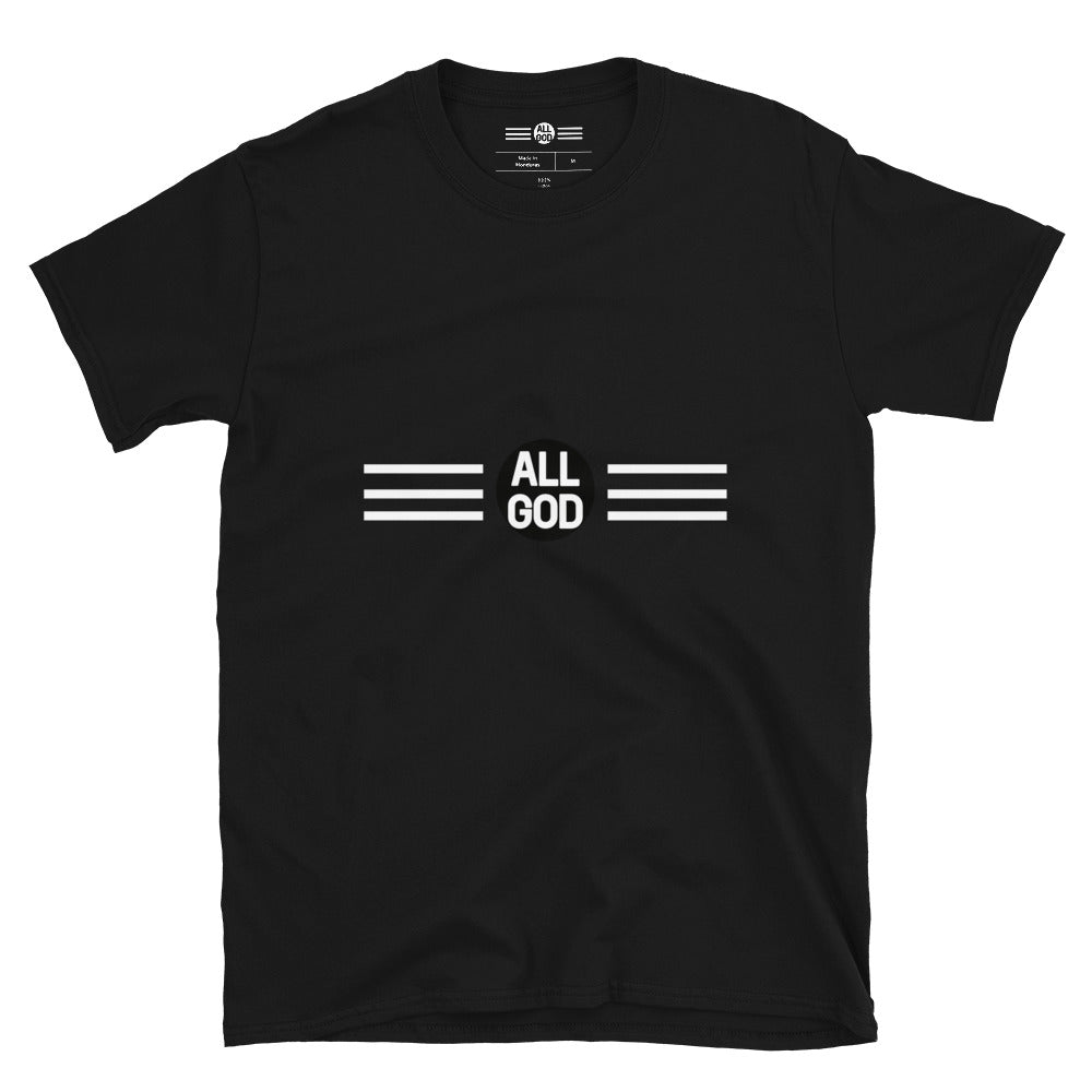 AG Monochrome Tee — black All God logo t-shirt, front view